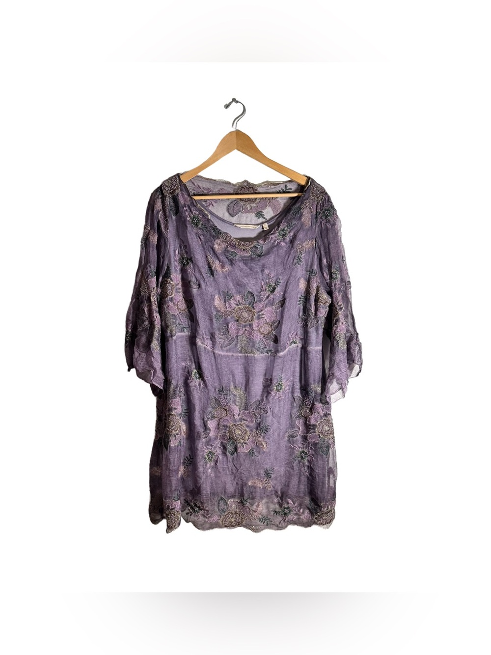 Soft Surroundings Shirt Antonia Silk Tunic Top Purple Women's XL Fairy Rustic